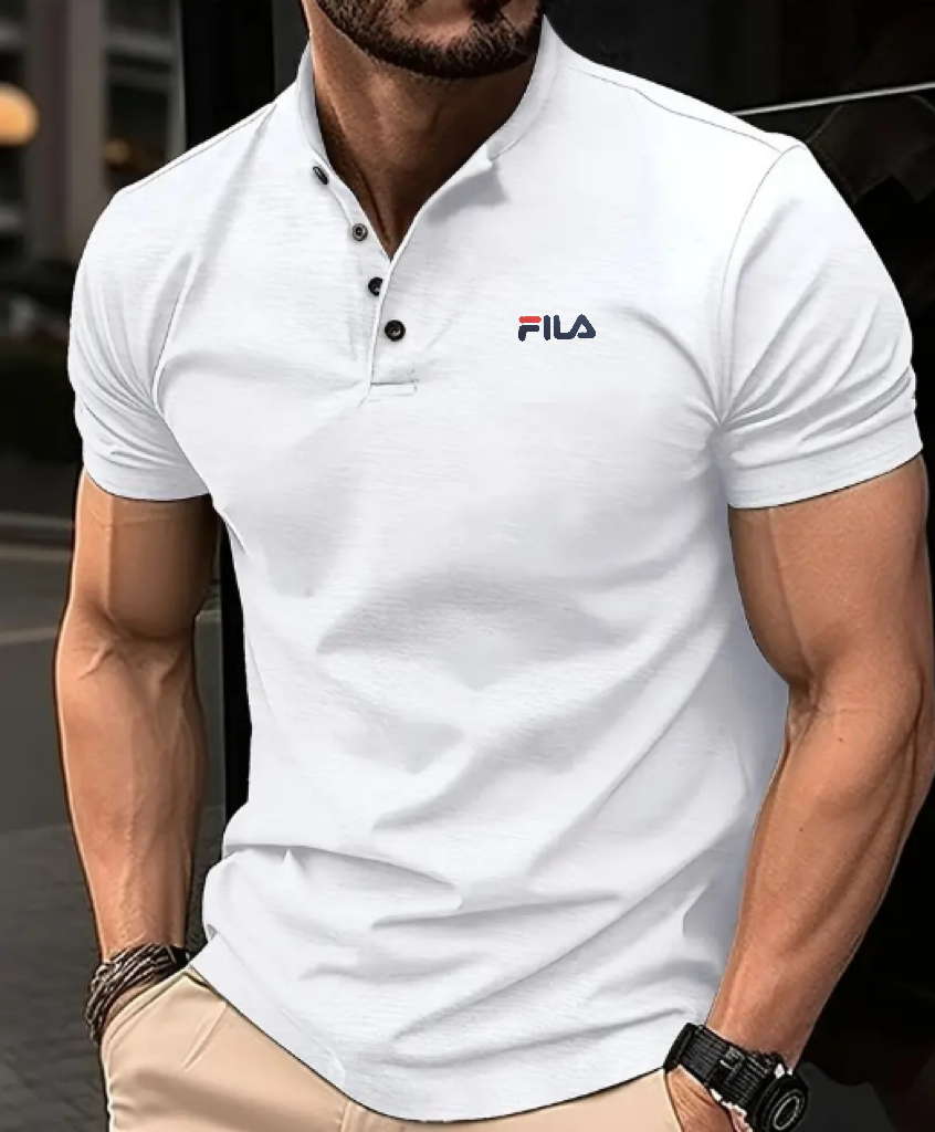 2024 Fila T-Shirt Men's sports polo shirt with button Henley Neck