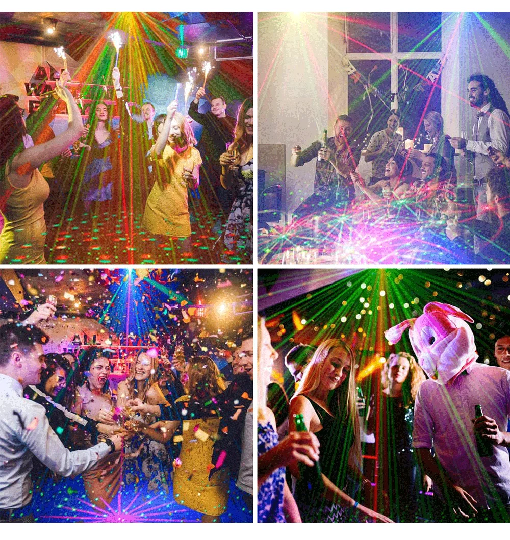 Mini DJ Disco Light RGB Laser Projetor Lamp LED 48 Patterns Sound Activated Strobe Stage Effect