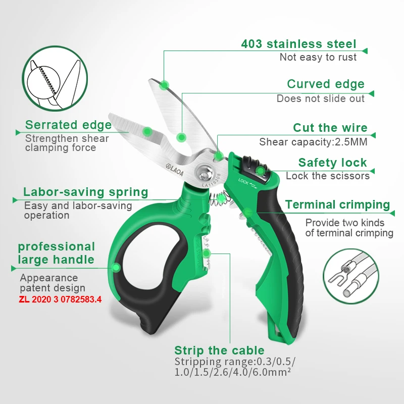Heavy Duty Electrician's Pliers with Effort-Saving Spring Cable Crimping Tool