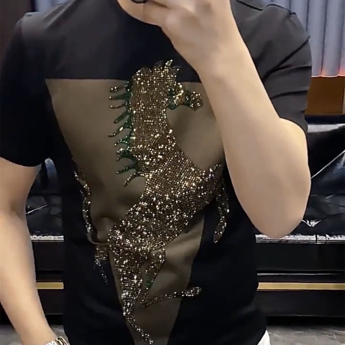 2025 Summer Ice Silk Hot Diamond Short Sleeve T-shirt