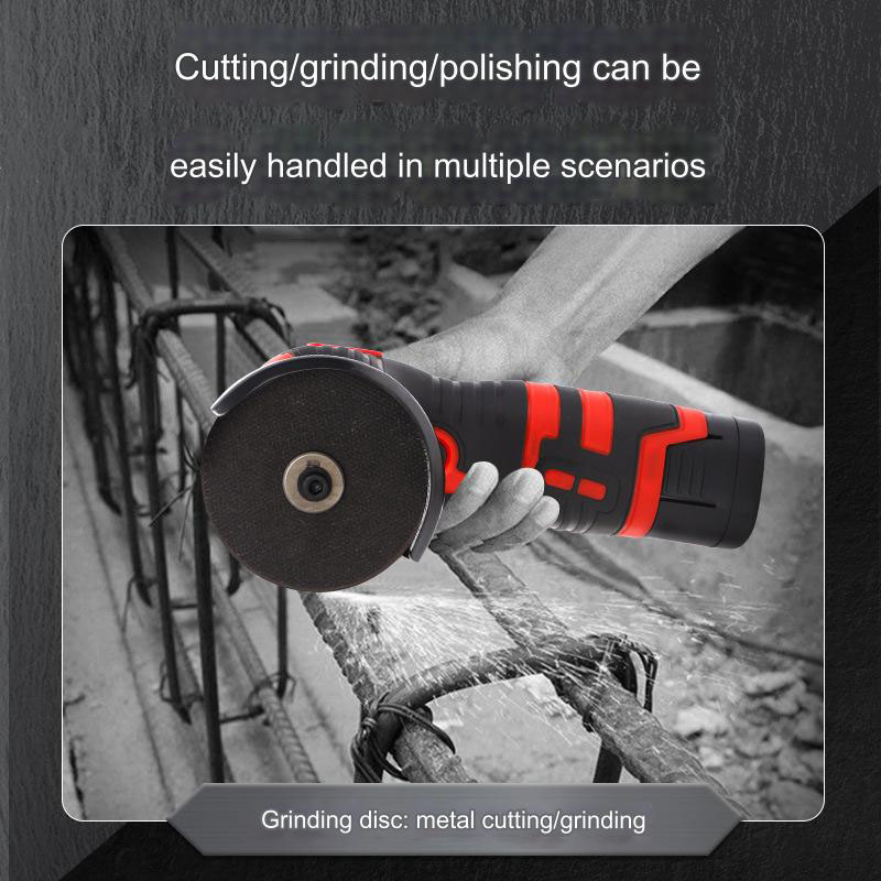 Portable Rechargeable Angle Grinder, 12V Mini Cordless Metal Cutting Machine with 2.0Ah Li-ion Battery and Charger, High Power Powerful Angle Grinder Manual Grinding and Cutting Machine