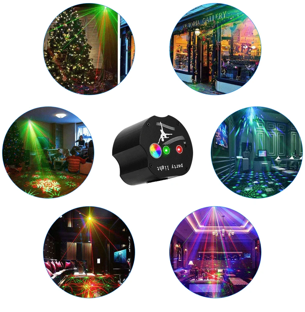 Mini DJ Disco Light RGB Laser Projetor Lamp LED 48 Patterns Sound Activated Strobe Stage Effect