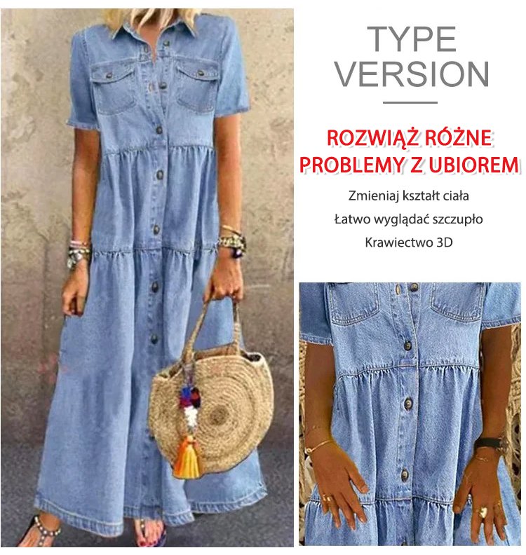 Denimowa sukienka z wieloma guzikami