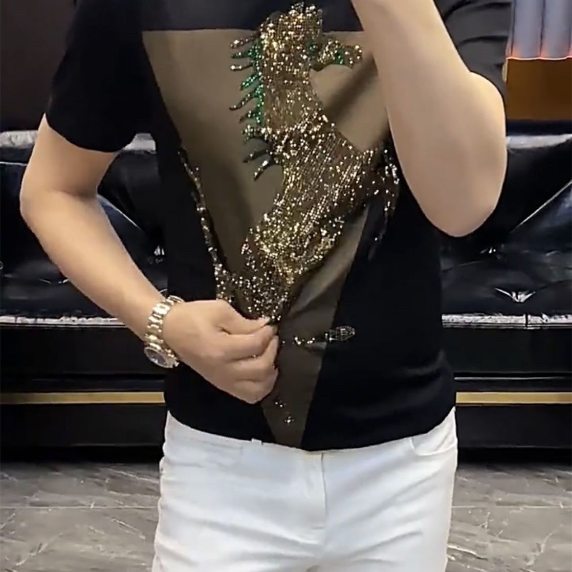 2025 Summer Ice Silk Hot Diamond Short Sleeve T-shirt