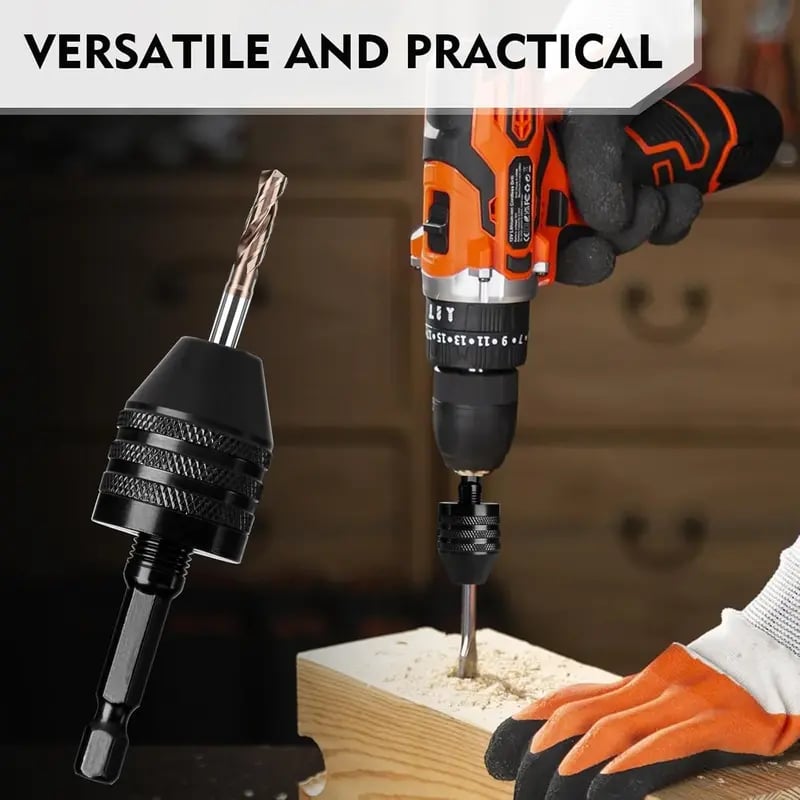 Keyless Drill Chuck Adapter Set – 1/4′′ Hex Quick Change (0.3-8mm) for Impact Drivers & Power Tools