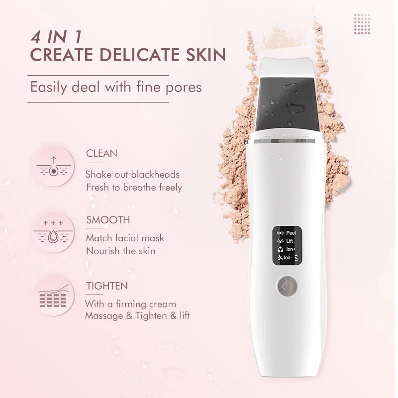 Ultrasonic Skin Scrubber with 4 Modes - Deep Cleansing Facial Spatula for Blackhead Removal and Pore Cleansing - Electric Pore Shoveling Machine