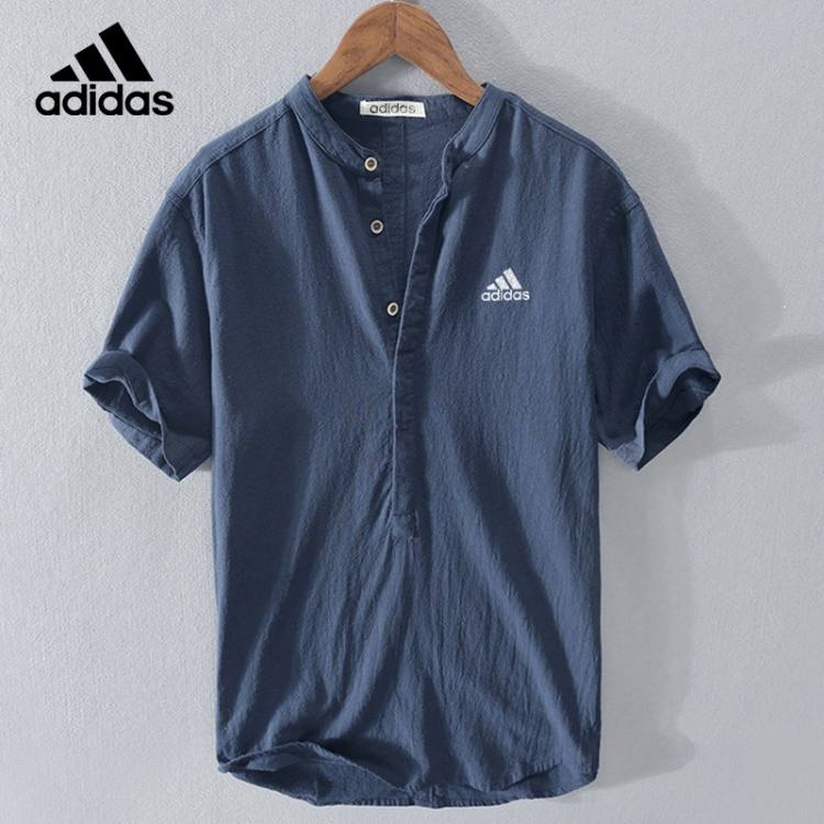 【Adidas】Casual cotton and linen short-sleeved shirt for daily wear