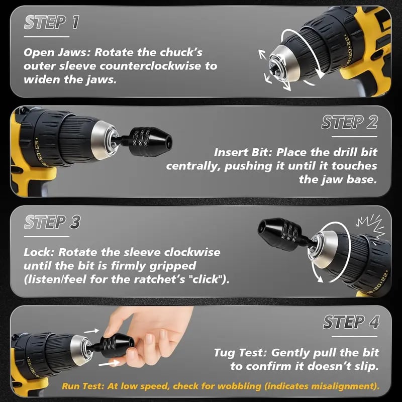 Keyless Drill Chuck Adapter Set – 1/4′′ Hex Quick Change (0.3-8mm) for Impact Drivers & Power Tools