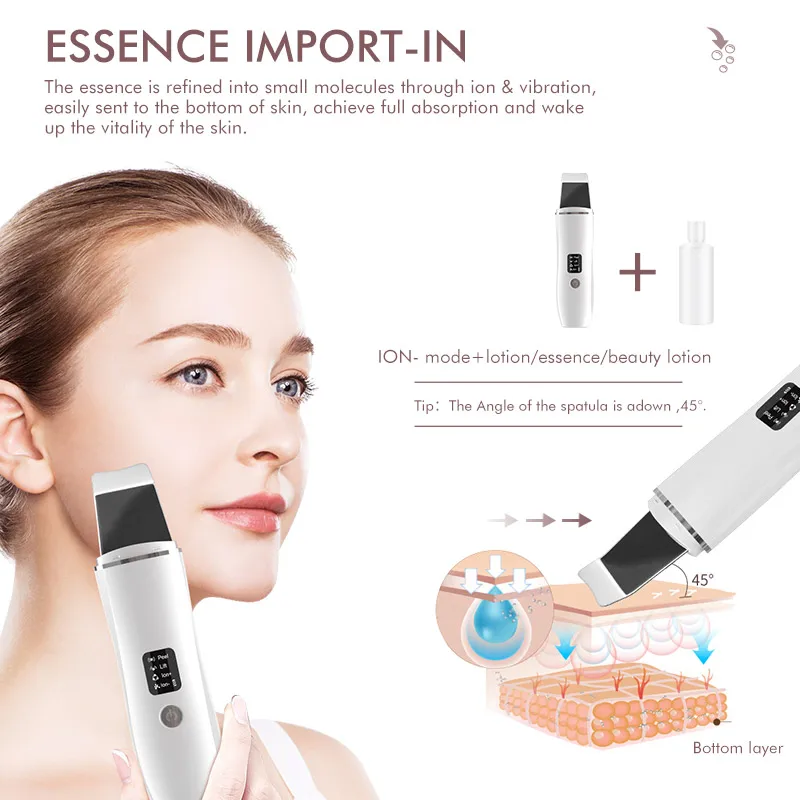 Ultrasonic Skin Scrubber with 4 Modes - Deep Cleansing Facial Spatula for Blackhead Removal and Pore Cleansing - Electric Pore Shoveling Machine