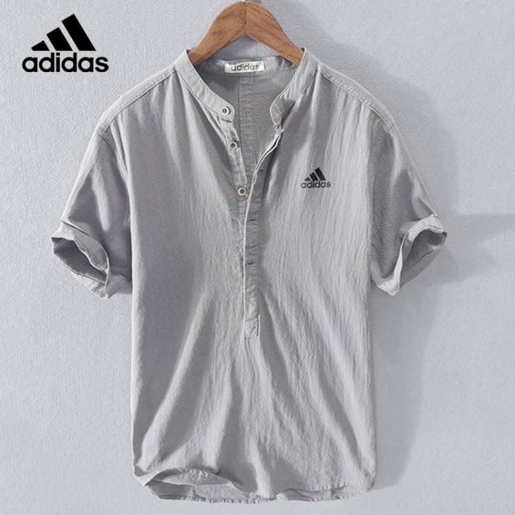 【Adidas】Casual cotton and linen short-sleeved shirt for daily wear
