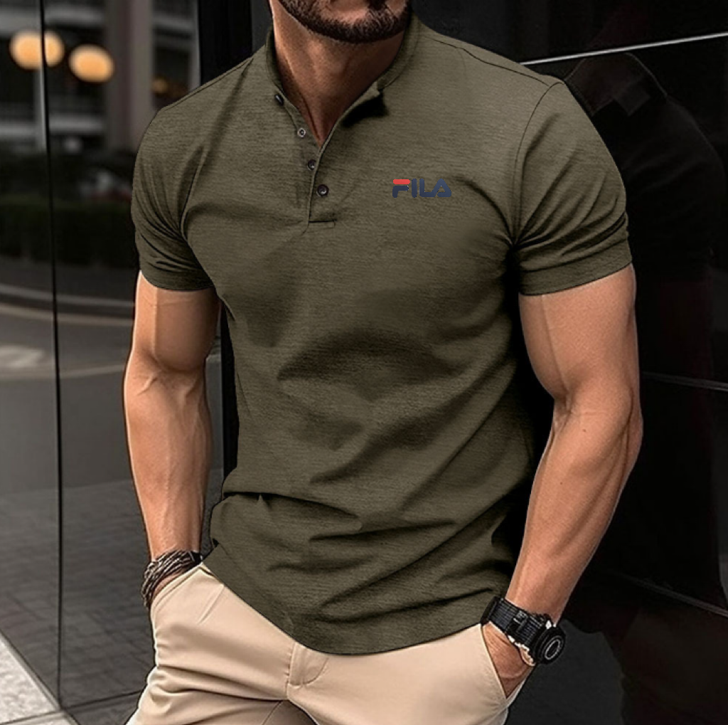 2024 Fila T-Shirt Men's sports polo shirt with button Henley Neck