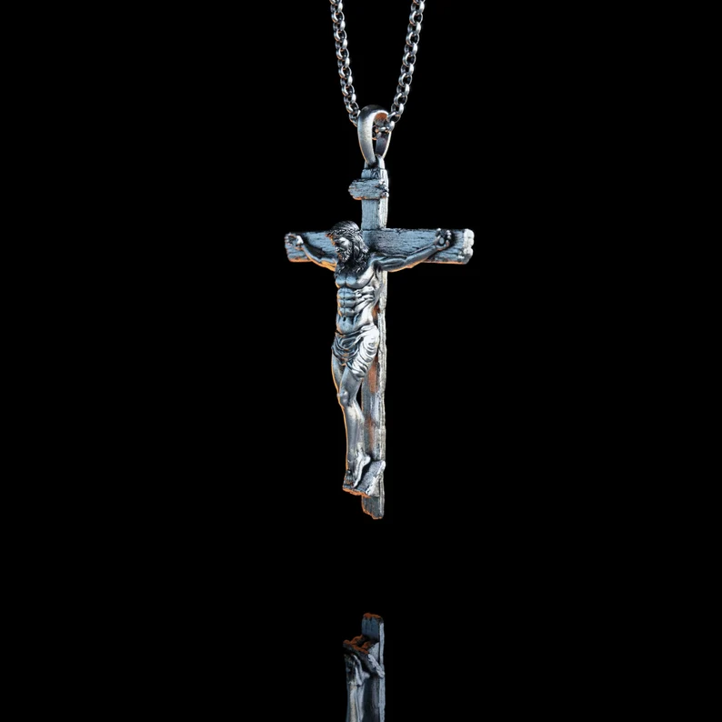 Κολιέ Ιησούς Σταυρός χειροποίητο από ασήμι
