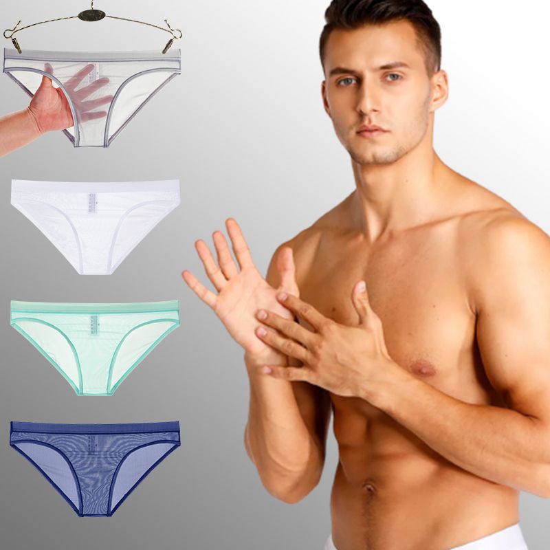 Men's seamless, ultra-thin, transparent, sexy ice silk underwear