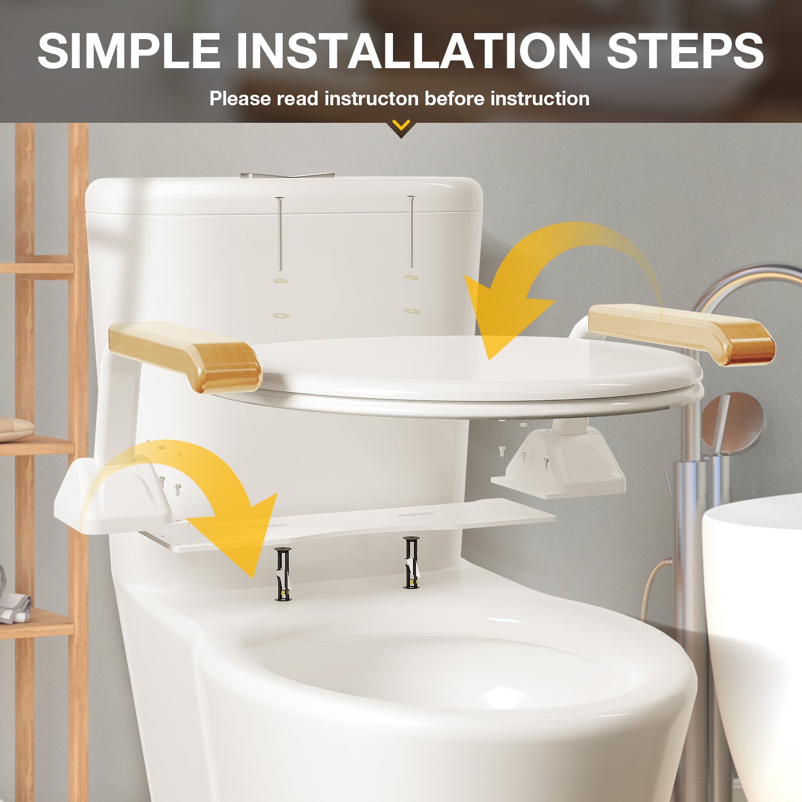 Toilet Safety Rails Frame For Seniors, Heavy Duty Adjustable Handicap Toilet Seat With Handles Over Toilet, Foldable Disabled Elderly Assistance Products, Handicap Accessories For Daily Living