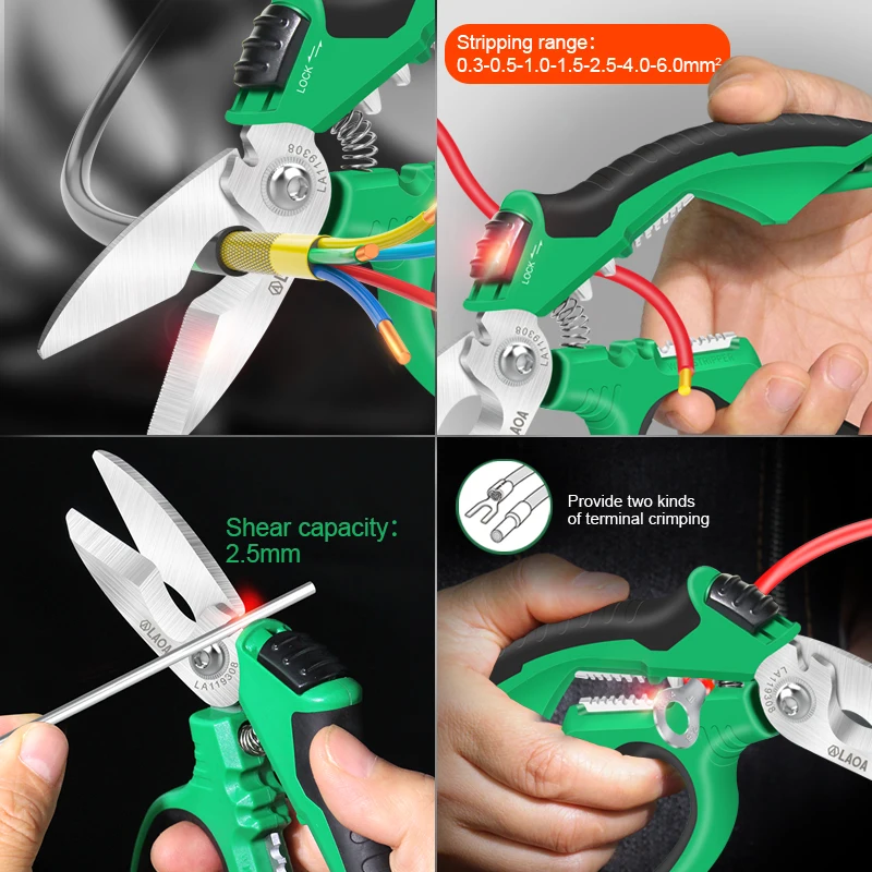 Heavy Duty Electrician's Pliers with Effort-Saving Spring Cable Crimping Tool