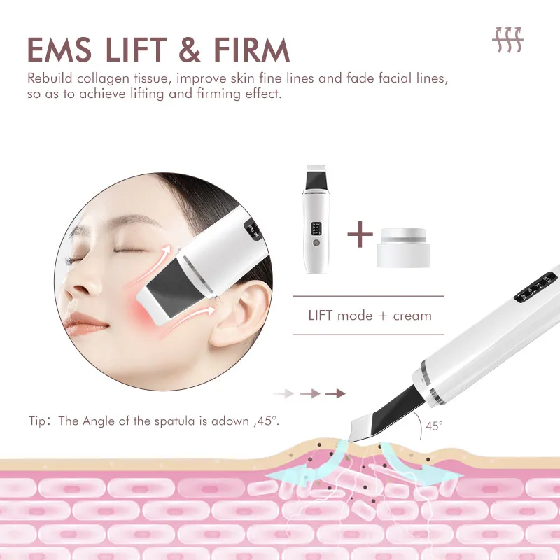 Ultrasonic Skin Scrubber with 4 Modes - Deep Cleansing Facial Spatula for Blackhead Removal and Pore Cleansing - Electric Pore Shoveling Machine