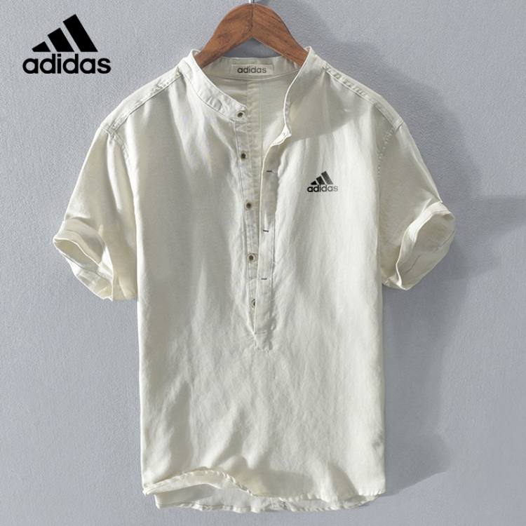 【Adidas】Casual cotton and linen short-sleeved shirt for daily wear