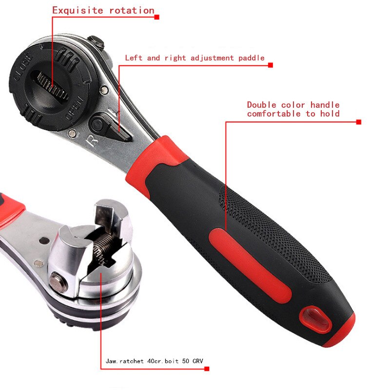 Performance Tool 8 Inch Adjustable Dual Drive Ratchet Socket Wrench