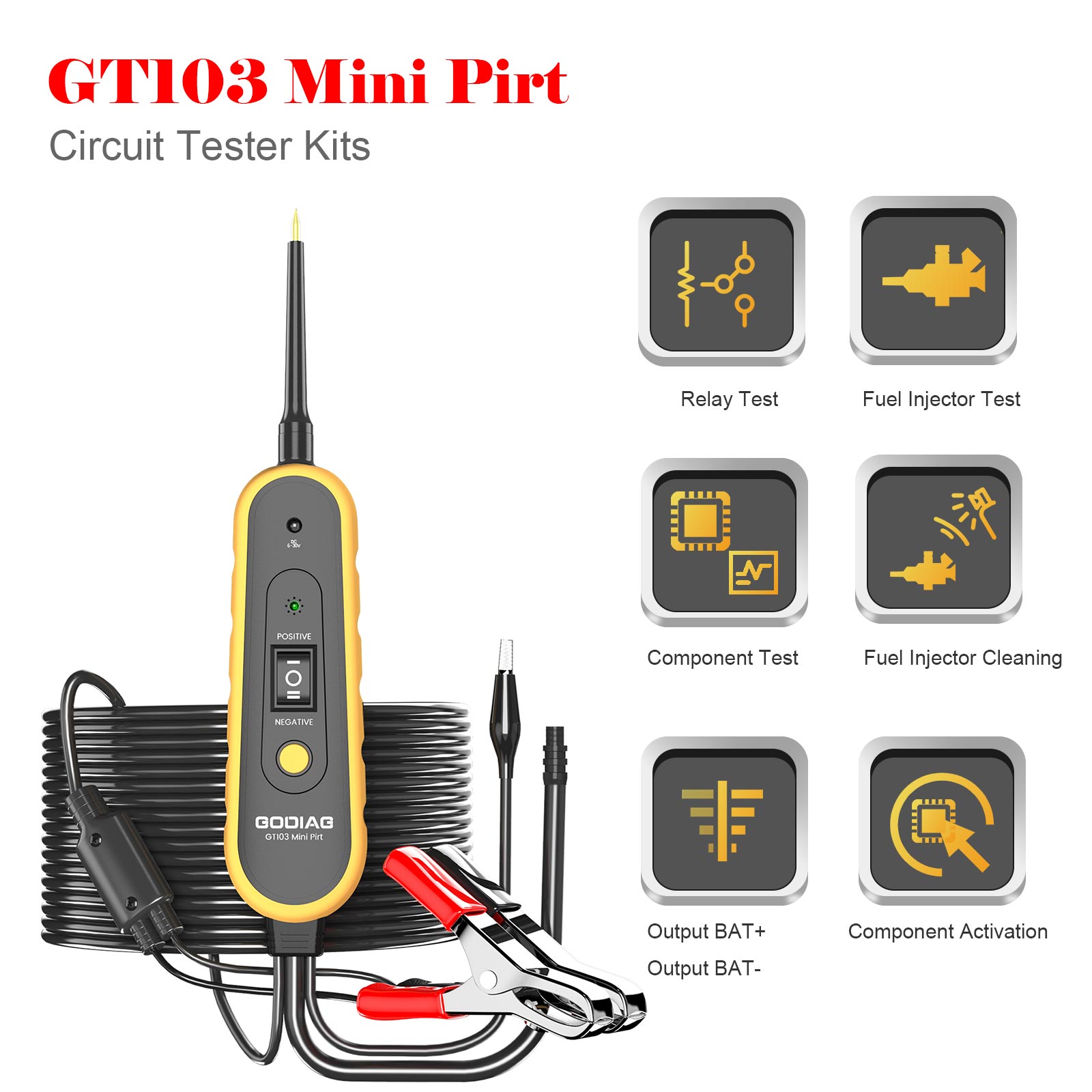 😃GODIAG GT103 Mini Pirt Electric Circuit 🔥Tester Vehicles Electrical System Diagnosis/ Fuel Injector