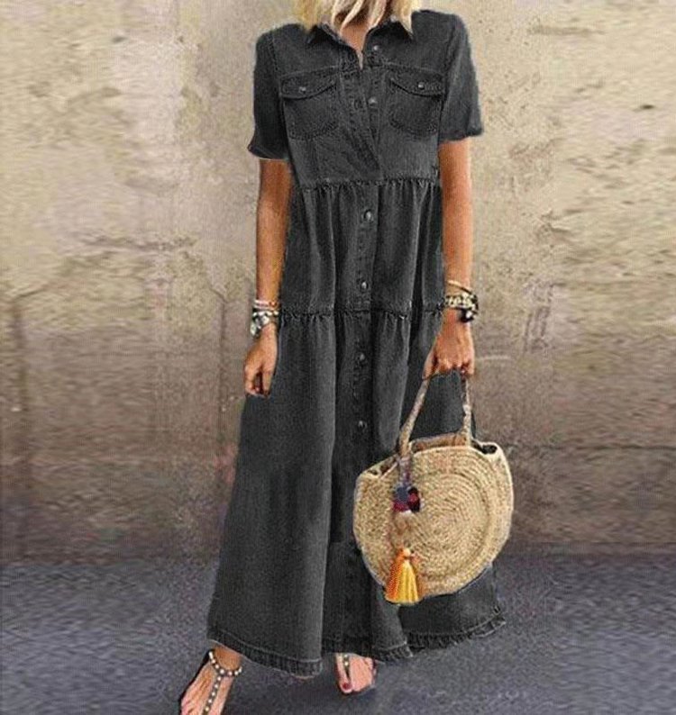 Denimowa sukienka z wieloma guzikami