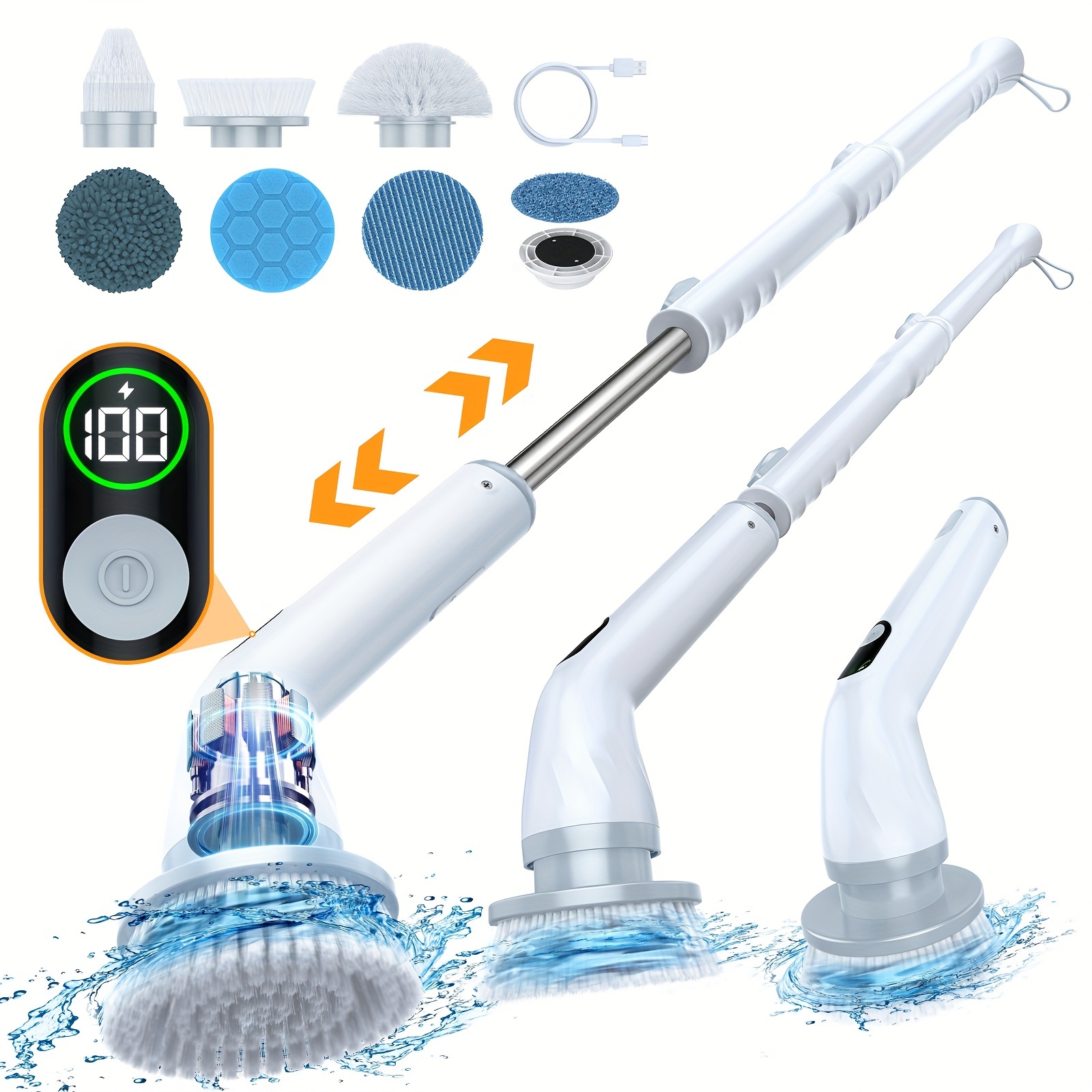 Electric Spin Scrubber, Cordless Shower Scrubber with 7 Replacement Head, 3 Adjustable Speed Power Scrubber, Bathroom Scrubber Cleaning Brush with Extension Handle for Bathtub Floor Tile Grout