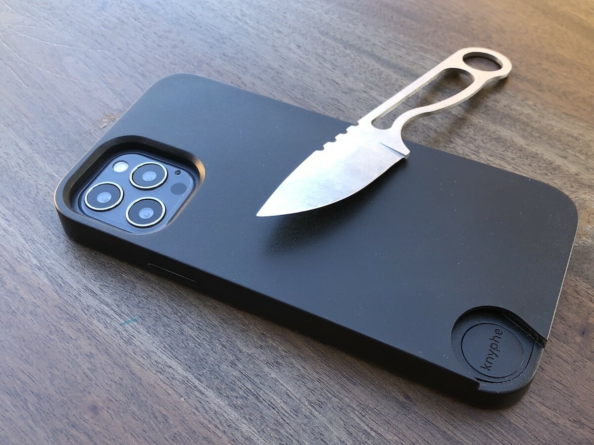 knyphe phone case + EDC knife securely stores a fixed-blade knife in a special slot