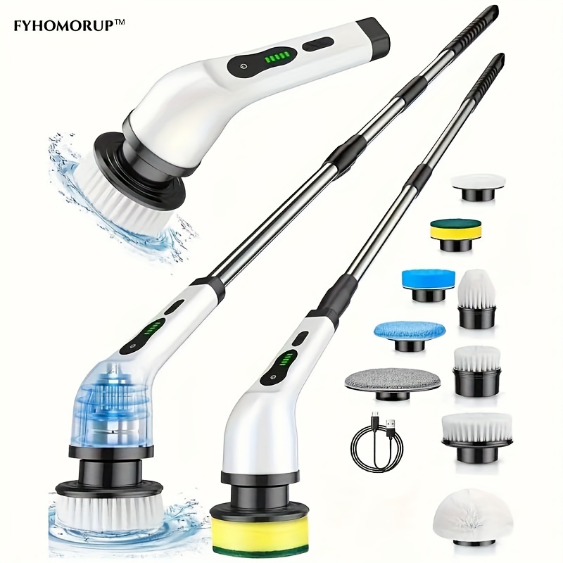 Electric Spin Scrubber, Cordless Shower Scrubber with 7 Replacement Head, 3 Adjustable Speed Power Scrubber, Bathroom Scrubber Cleaning Brush with Extension Handle for Bathtub Floor Tile Grout