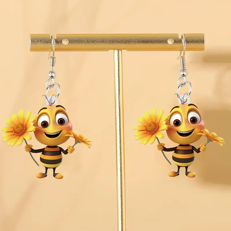 (🔥HOT SALE NOW 49% OFF) -🌻Cute Sunflower & Bee Acrylic Earrings🐝