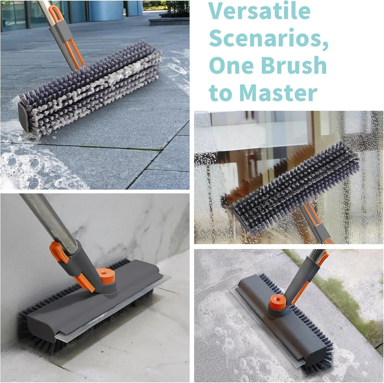 AIRU Floor Scrub Brush Bathtub Brush with Long Handle 3 in 1 Scrape and Heavy-Duty Stiff Bristle Scrubber Brush for Cleaning Shower Bathroom Patio Garage Kitchen Wall and Deck Cleaning Supplies for Home Essential Items for Home Christmas Gifts