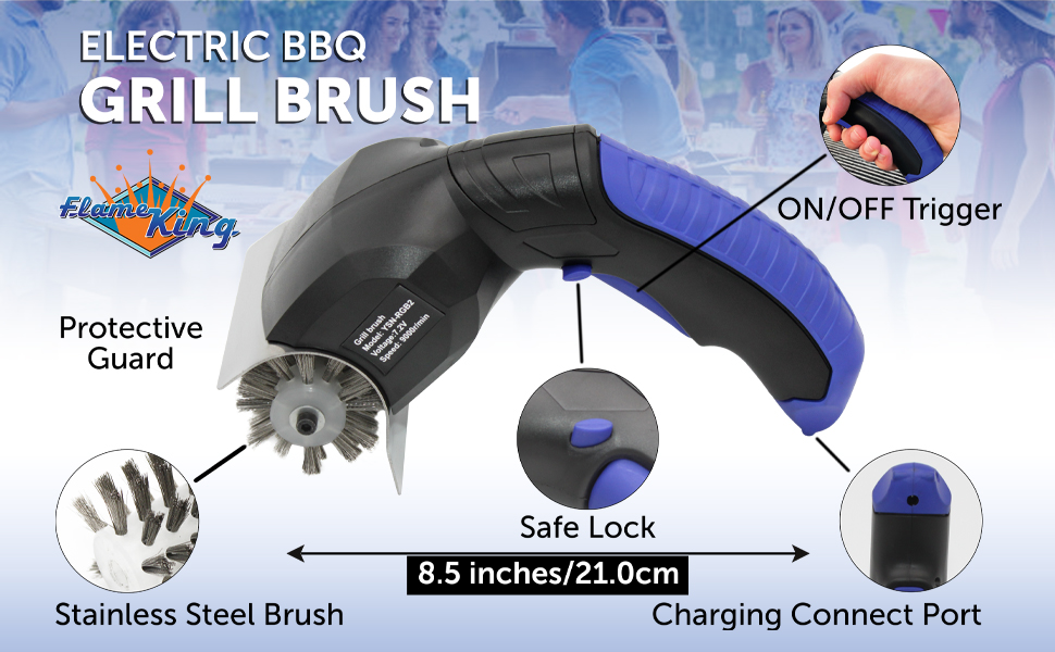Flame King YSN-RGB2 Electric BBQ Grill Brush, Cordless and Rechargeable, Stainless Steel Bristles
