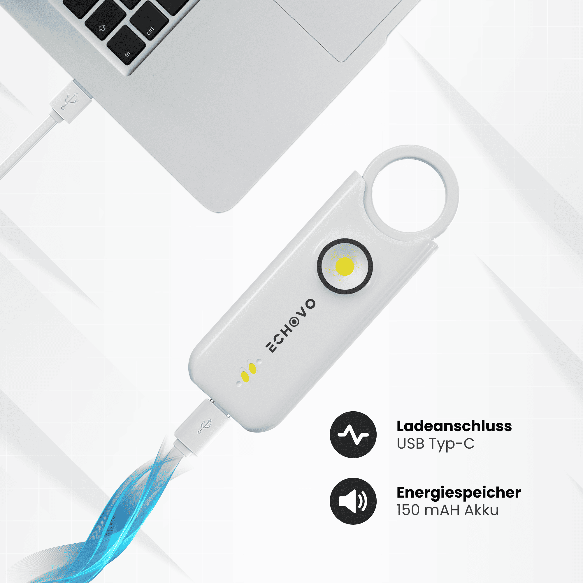 Extrem lauter 140 dB Taschenalarm mit Vibrationssensor, LED-Licht & USB-C-Aufladung