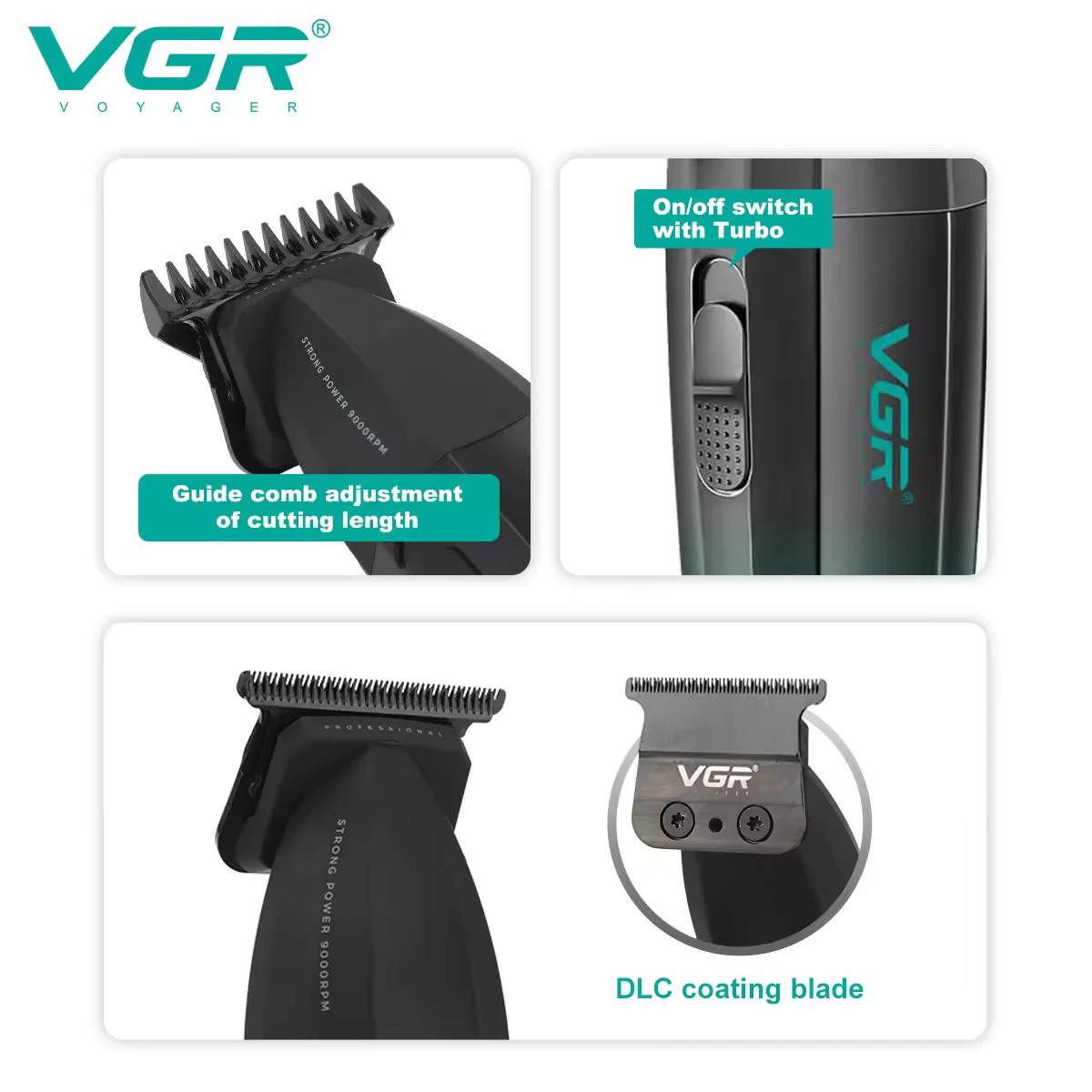 VGR Men's Full Metal Professional Hair Clipper Kit