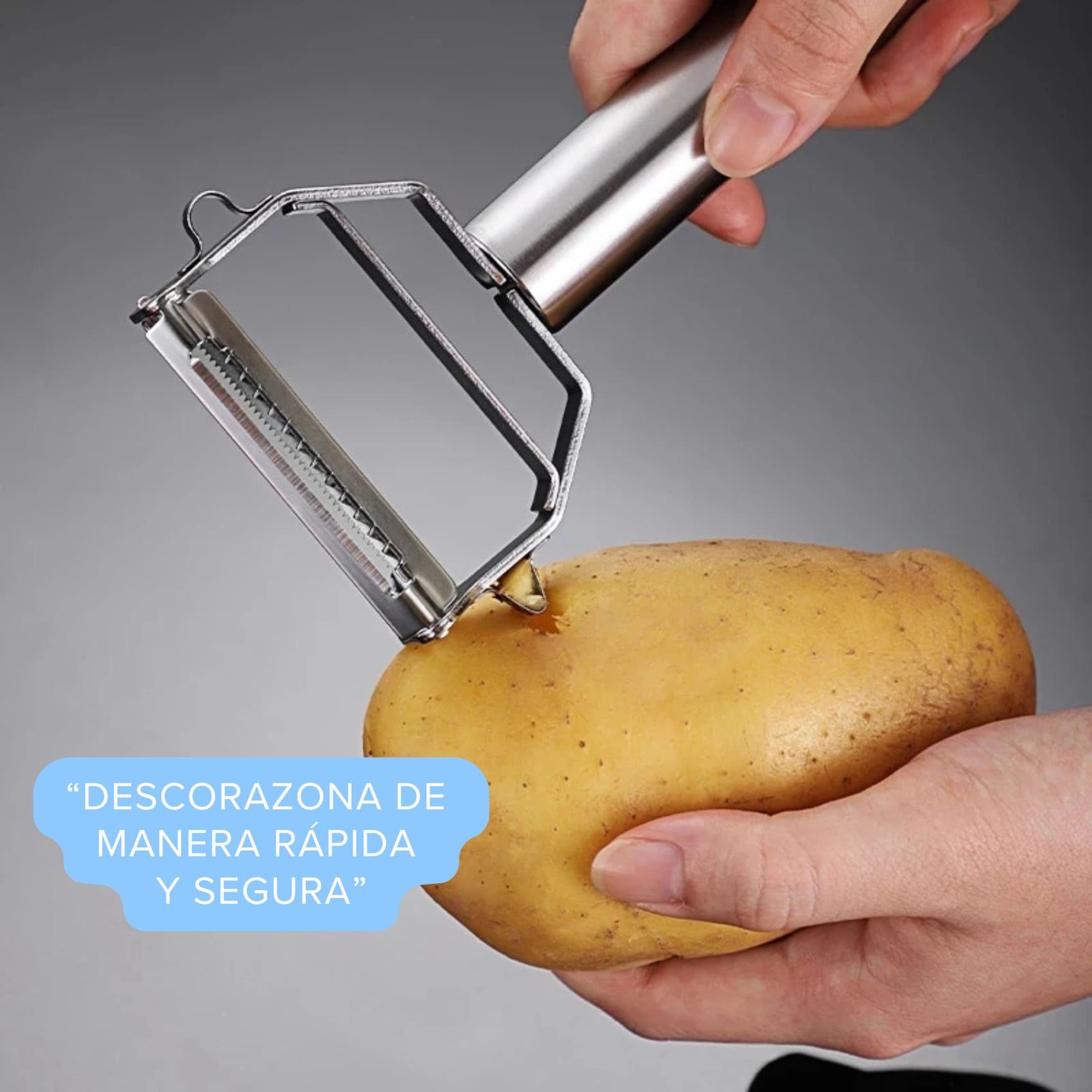 Pelador Multifuncional (Pela Rebana Descorazona Acanala Corta) Frutas y Verduras Doble Cabezal Acero Inox