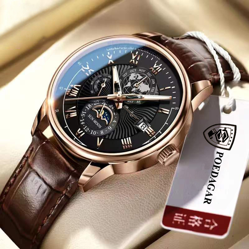 POEDAGAR Brand Swiss Official Certification Waterproof Luminous Men's Mechanical Quartz Watch