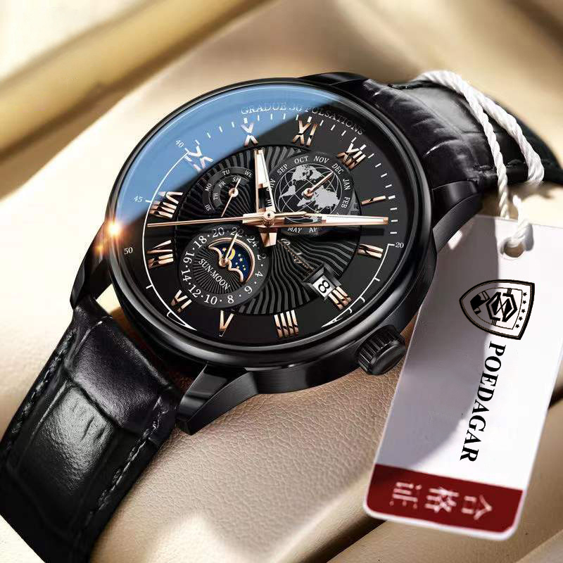 POEDAGAR Brand Swiss Official Certification Waterproof Luminous Men's Mechanical Quartz Watch