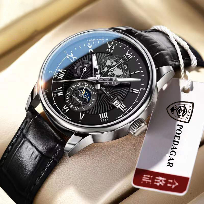 POEDAGAR Brand Swiss Official Certification Waterproof Luminous Men's Mechanical Quartz Watch
