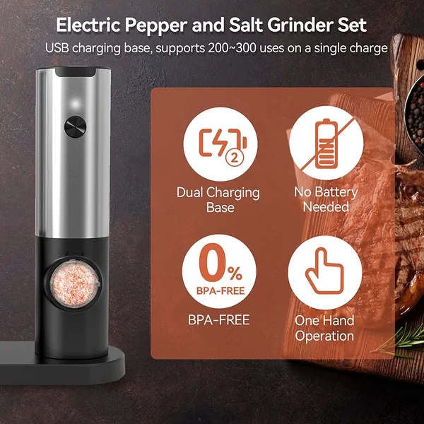 Electric All-In-One Spice Grinder: One-Touch Pepper & Salt Mill