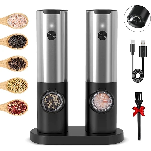 Electric All-In-One Spice Grinder: One-Touch Pepper & Salt Mill