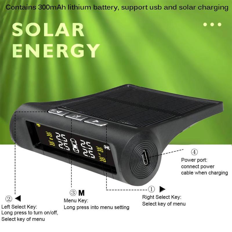 Product Introduction of Solar Power Car Tire Pressure Monitoring Tool for Fall, TPMS Tire Pressure Monitoring System, Wireless TPMS Monitor, Digital Display Tire Pressure Gauge with Replacement Valves, Car Repair Tools, Tire Inspection Tools 14