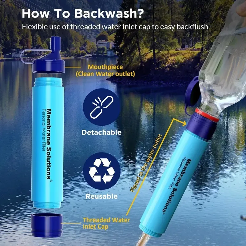 Membrane Solutions/WAKIWAKI Water Filter Straw Portable Survival Filtering System for Drinking, Hiking, Camping, and Emergency Preparedness