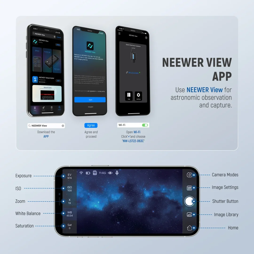 NEEWER LS-T22 1.25" Electronic Telescope Eyepiece with App Control