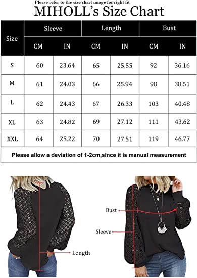 Women’s Long Sleeve Tops Lace Casual Loose Blouses T Shirts