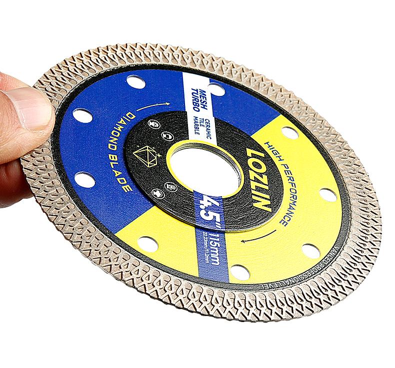 LOZLIN 3PCS 4.5" (115MM) Mesh Turbo Diamond Cutting Disc - Grinding & Cutting Blade for Tile, Ceramic, Marble - Fits Angle Grinder