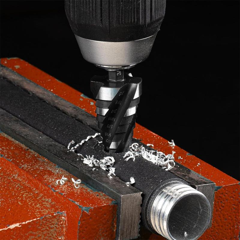 THINKWORK 3-Pc HSS Step Drill Bit Set with Tool Box 1/4" Shank for Aluminum Wood & Plastic Cobalt Step Universal Power Drilling Tools - Hardware