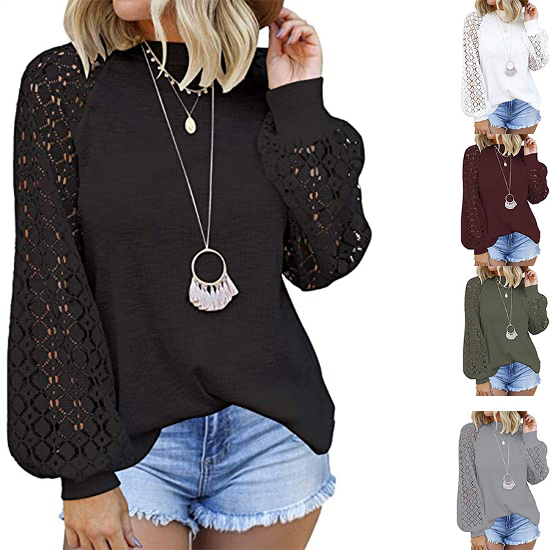 Women’s Long Sleeve Tops Lace Casual Loose Blouses T Shirts
