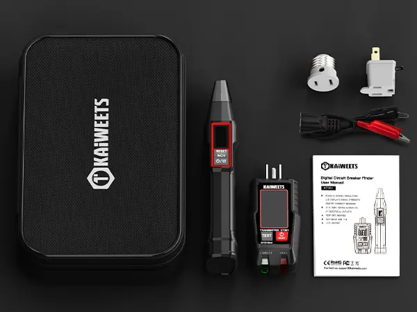 Product Introduction of KAIWEETS AC Circuit Breaker Finder Tool with Alert LCD Display, 2-Piece Set Electric Tester and Voltage Tester with Transmitter and Receiver, NCV Function & Flashlight, Non-Contact Cable Tester and Integrated GFCI Outlet Tester, Portable Detector 16