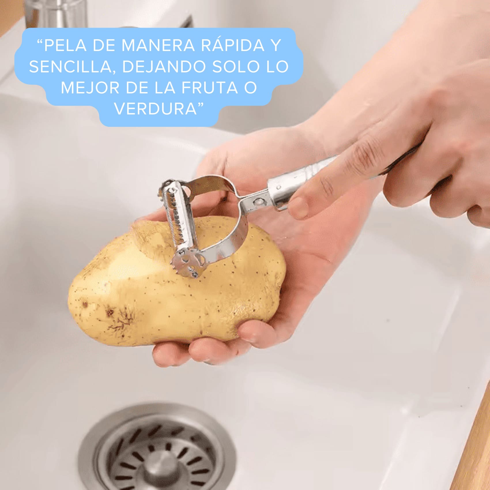 Pelador Multifuncional (Pela Rebana Descorazona Acanala Corta) Frutas y Verduras Doble Cabezal Acero Inox