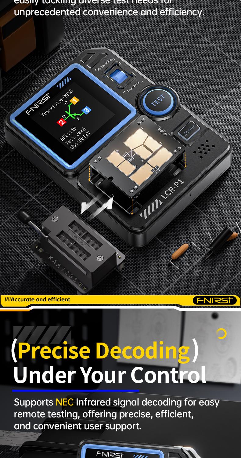 Product Introduction of FNIRSI LCR-P1 Transistor Tester Diode Triode Capacitance Resistance Meter LCR ESR Meter NPN PNP MOSFET IR Multifunction Tester 5