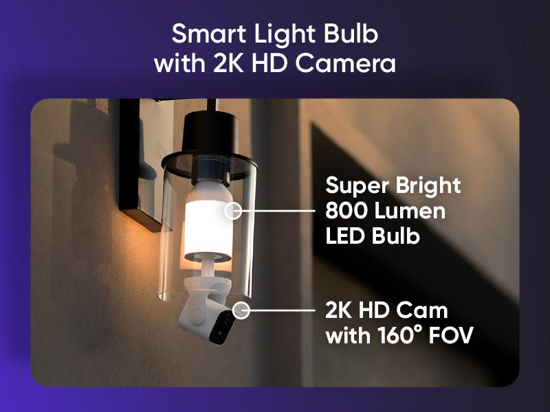 Wyze Bulb Cam &mdash; 2K HD Light Bulb Security Camera, 24/7 MicroSD Recording, Color Night Vision, Optional Advanced AI Subscription for Pet/Package/Person Detection, Dimmable LED, Color Night Vision, 2-Way Audio