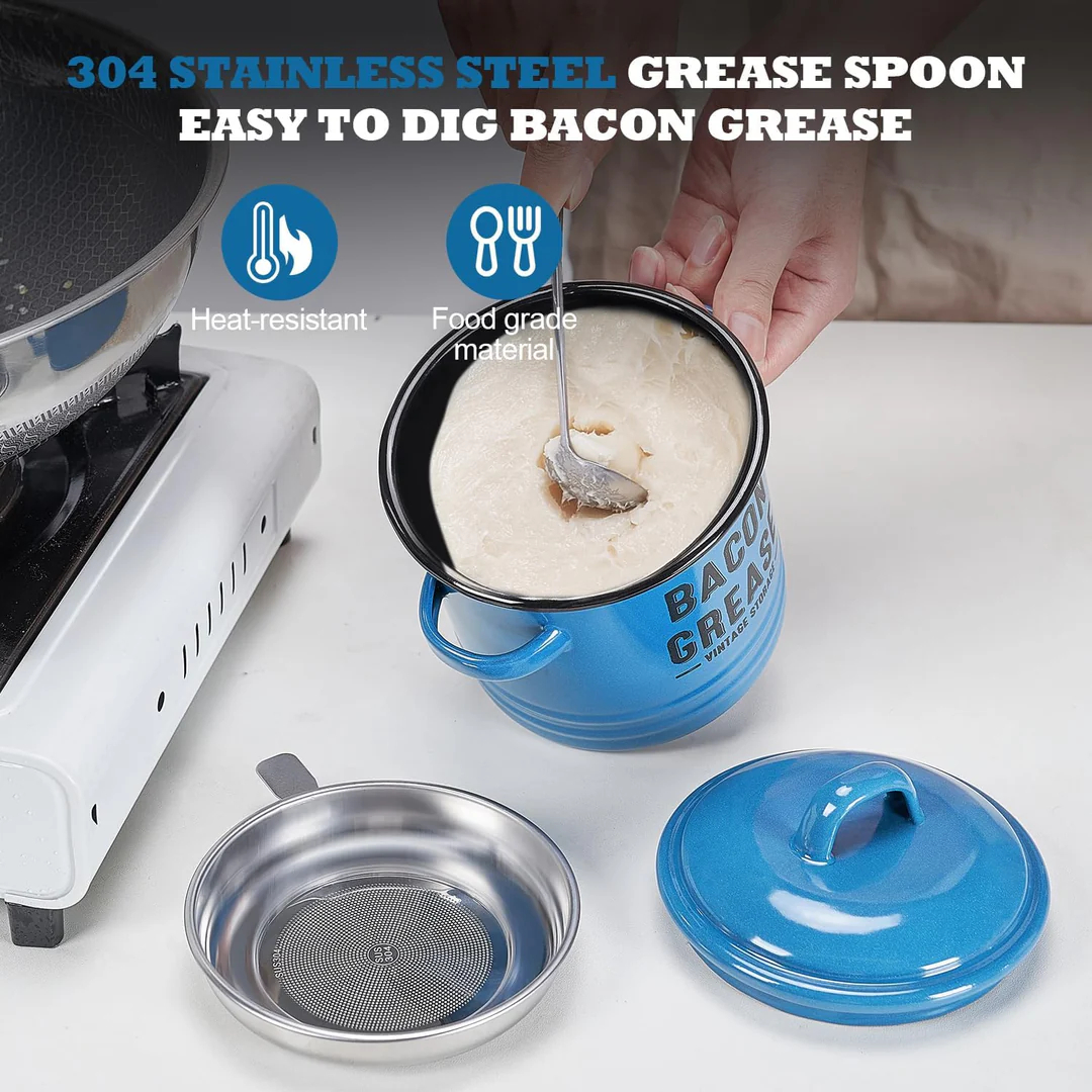 Bacon Grease Container with Strainer Kitchen Oil Storage Can